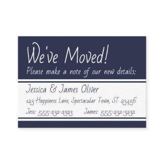 Navy and White Bold We've Moved Handout Cards