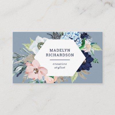Navy Blue and Blush Nautical Flowers on Dusty Blue