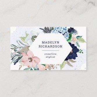 Navy Blue and Blush Nautical Flowers on White