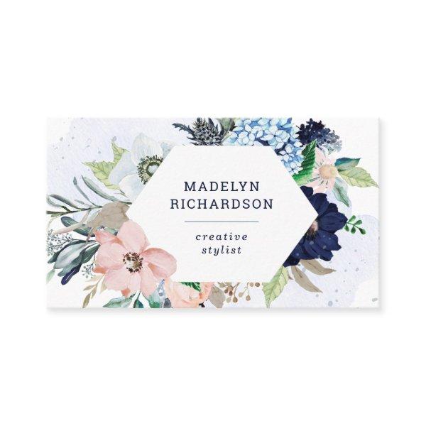 Navy Blue and Blush Nautical Flowers on White