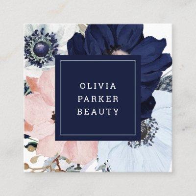 Navy Blue and Blush Pink Floral Square