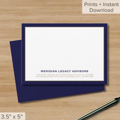 Navy Blue and Gold Business Note Card