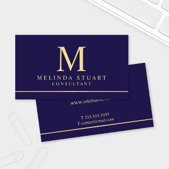 Navy Blue and Gold Elegant Monogram