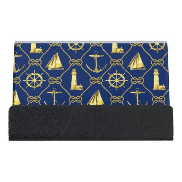 Navy Blue and Gold Nautical Desk  Holder