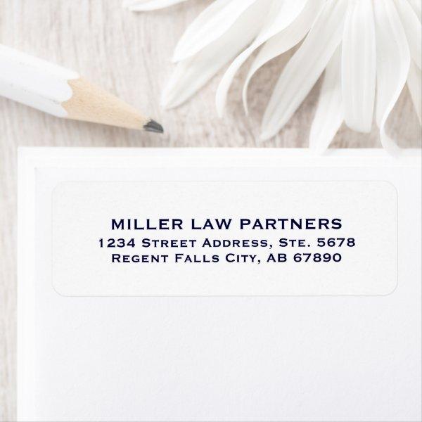Navy Blue and White Attorney Return Address Label