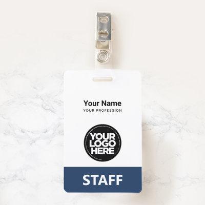 Navy Blue Employee Name Business Logo Staff Tag Badge