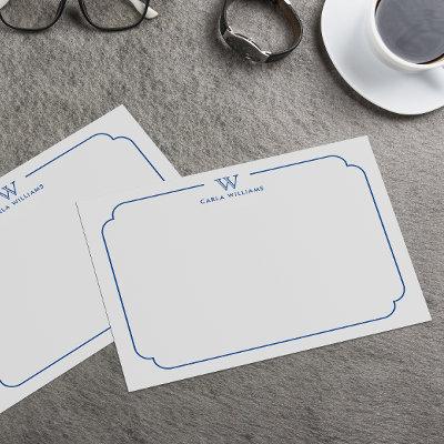Navy Blue Formal Chic Family Monogram Ornate Frame Note Card