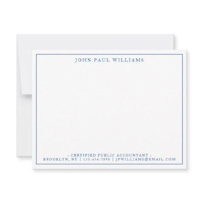 Navy Blue Formal Office Professional Thin Border Note Card
