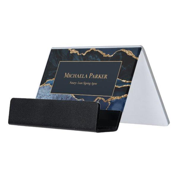 Navy Blue Gold Agate Elegant Modern Desk  Holder