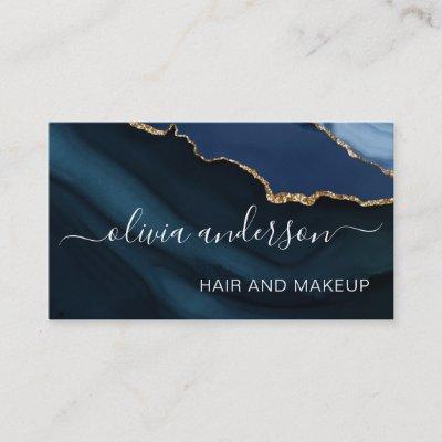 Navy Blue Gold Agate Geode Hair Makeup Salon
