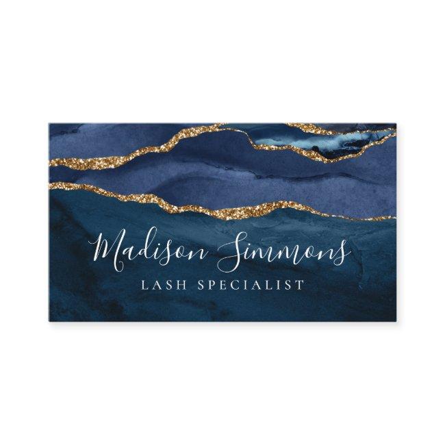 Navy Blue Gold Agate Geode Monogram Girly Script