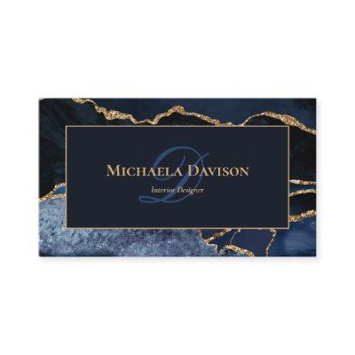 Navy Blue Gold Agate Monogram Elegant