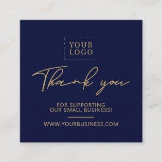 Navy Blue & Gold Business Logo Packaging Thank you Square