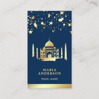 Navy Blue Gold Confetti Taj Mahal Travel Agent