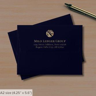 Navy Blue Gold Custom Logo Note Card Envelope