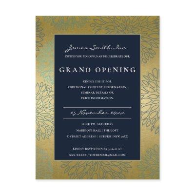 NAVY BLUE GOLD DAHLIA FLORAL GRAND OPENING INVITE