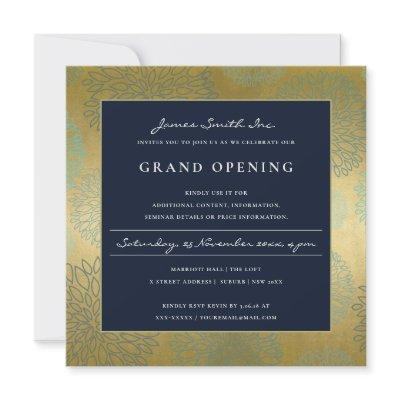 NAVY BLUE GOLD DAHLIA FLORAL GRAND OPENING INVITE