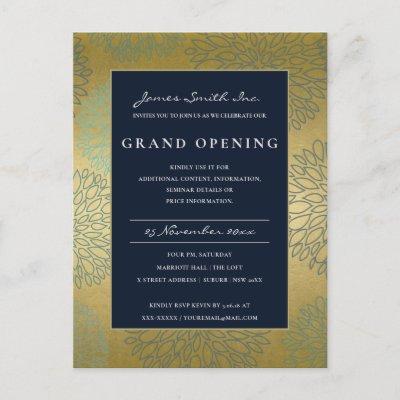 NAVY BLUE GOLD DAHLIA FLORAL GRAND OPENING INVITE