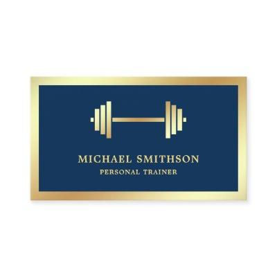 Navy Blue Gold Dumbbell Fitness Personal Trainer