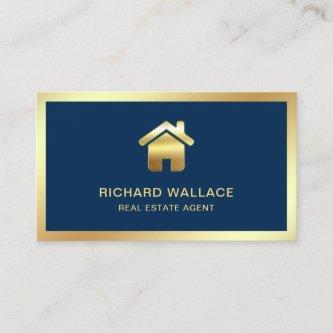 Navy Blue Gold Foil Home Logo Real Estate Agent