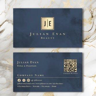 Navy Blue Gold Luxury Monogram
