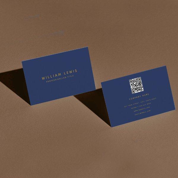 Navy Blue & Gold Modern Minimalist QR Code