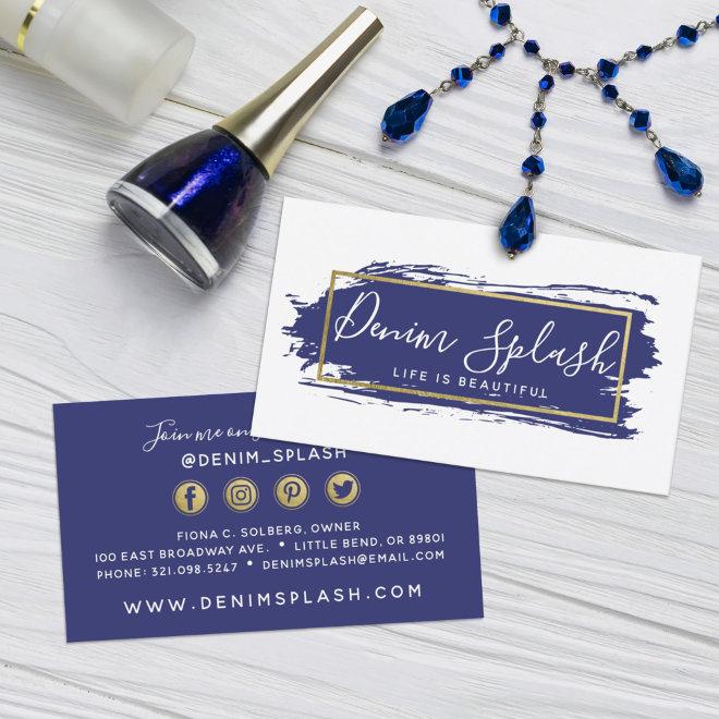 Navy Blue & Gold Paint Stroke Social Networking