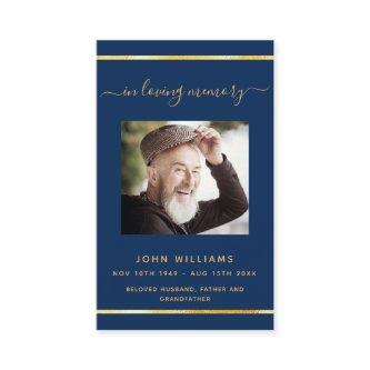 Navy blue gold photo elegant funeral program card