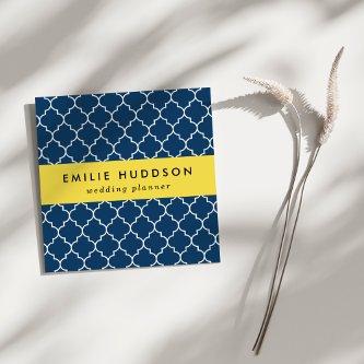 Navy Blue Latticework, Quatrefoil, Trellis Square