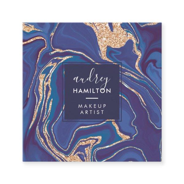 Navy blue marble rose gold glitter makeup modern square