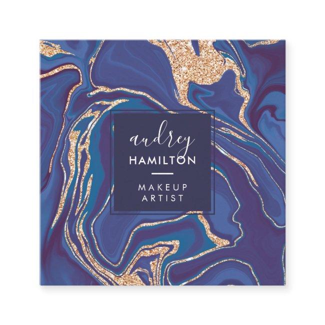Navy blue marble rose gold glitter makeup modern square