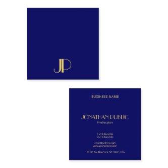 Navy Blue Modern Elegant Gold Monogram Template Square