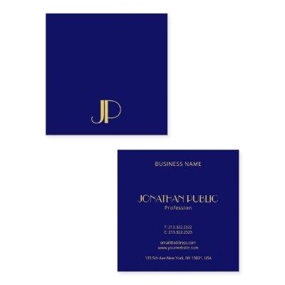 Navy Blue Modern Elegant Gold Monogram Template Square