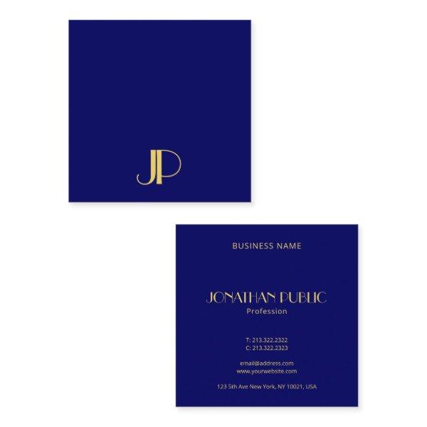 Navy Blue Modern Elegant Gold Monogram Template Square
