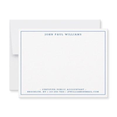 Navy Blue Modern Office Professional Thin Border Note Card