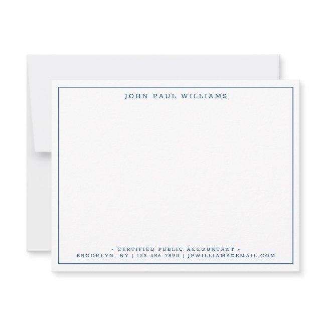 Navy Blue Modern Office Professional Thin Border Note Card