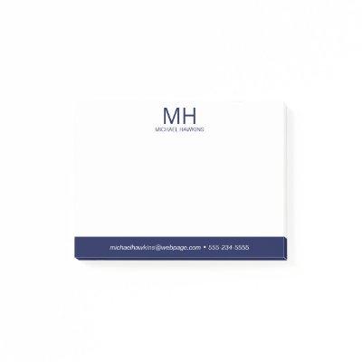 Navy Blue Monogrammed Men's Post-it Notes