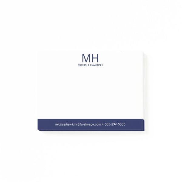 Navy Blue Monogrammed Men's Post-it Notes