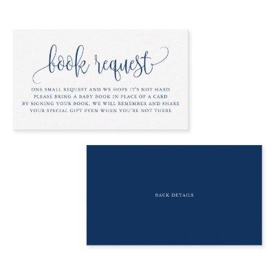 Navy Blue Pretty Script Baby Shower Book Request