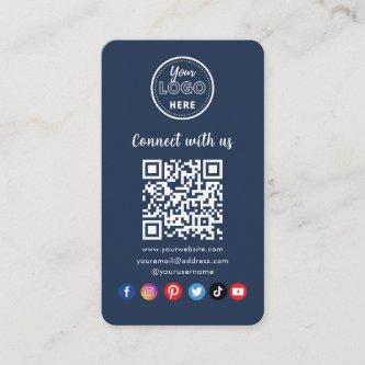 Navy Blue QR Code Connect With Us Social Media Enclosure Card