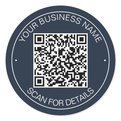 Navy Blue QR Code Smart Contact Classic Round Sticker