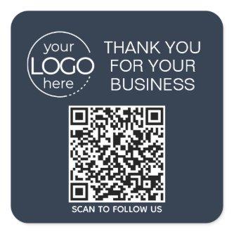 Navy Blue QR Code Smart Contact Square Sticker