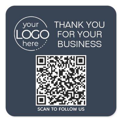 Navy Blue QR Code Smart Contact Square Sticker