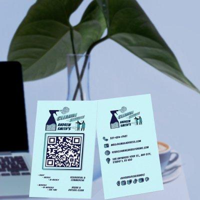 Navy Blue QR Code Trendy Logo 3D Cleaning Services