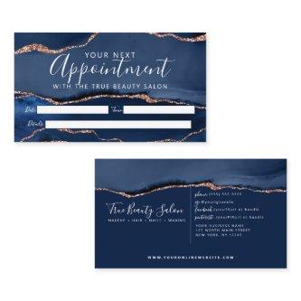 Navy Blue Rose Gold Agate Marble  Appointment Card