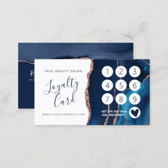 Navy Blue Rose Gold Agate Marble  Loyalty Card