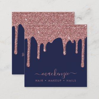 Navy Blue Rose Gold Sparkle Dripping Glitter Lux Square