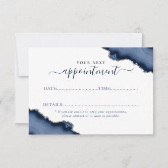 Navy Blue Silver Agate Glitter Appointment Card