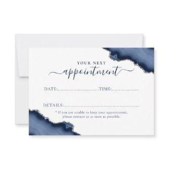 Navy Blue Silver Agate Glitter Appointment Card