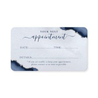 Navy Blue Silver Agate Glitter Sparkle Business Appointment Card